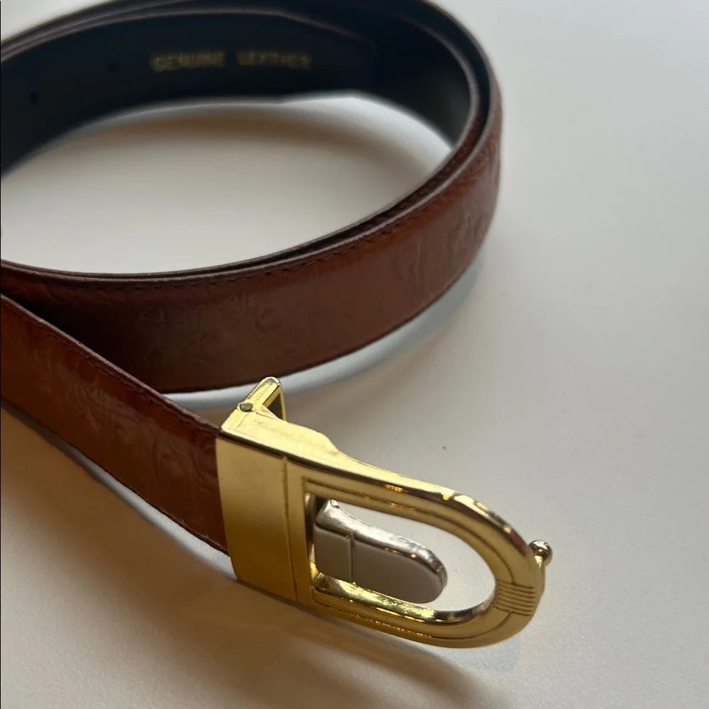 Vintage unbranded croc embossed tan genuine leather western belt unisex ladies